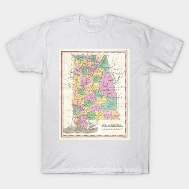 Vintage Map of Alabama (1827) T-Shirt by Bravuramedia